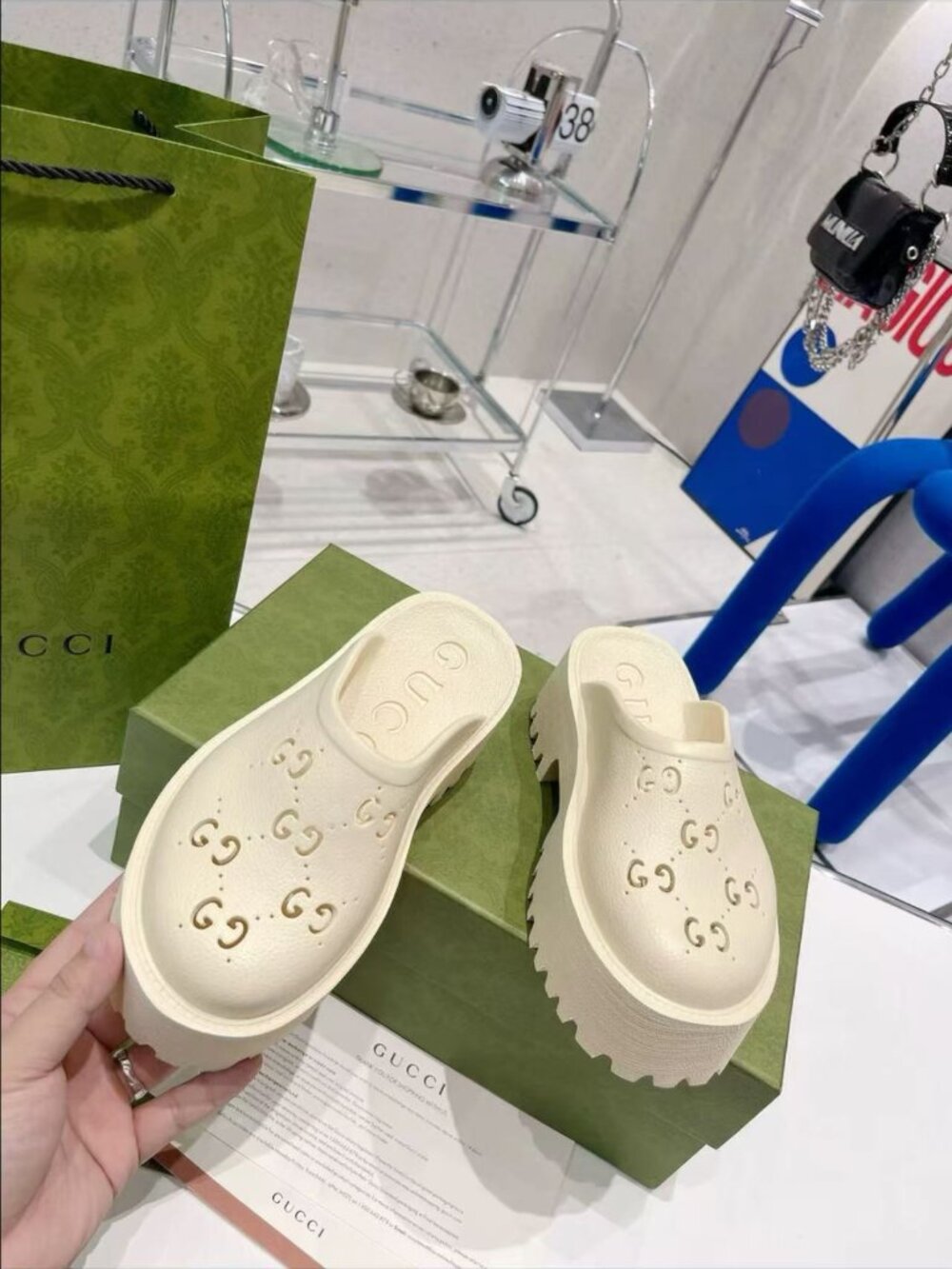 Gucci Cutout GG Logo Chunky Lug Slip On Mules - Picture 3 of 9
